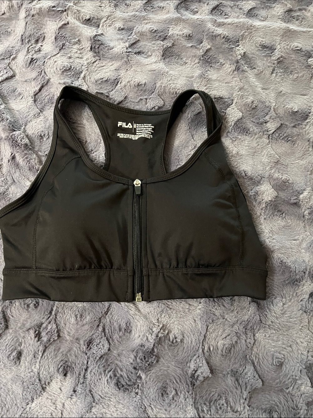 Fila Black Front-Zip Racerback Sports Bra